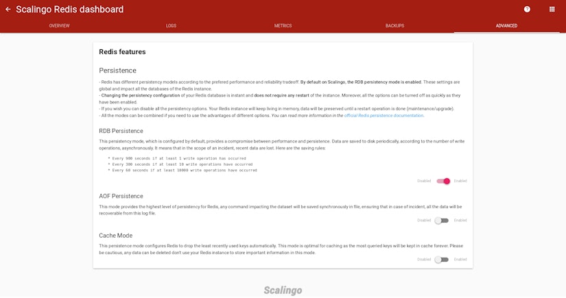 Scalingo Redis advanced configuration