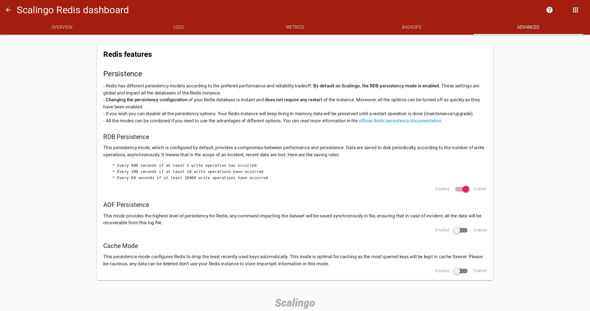 Scalingo Redis advanced configuration