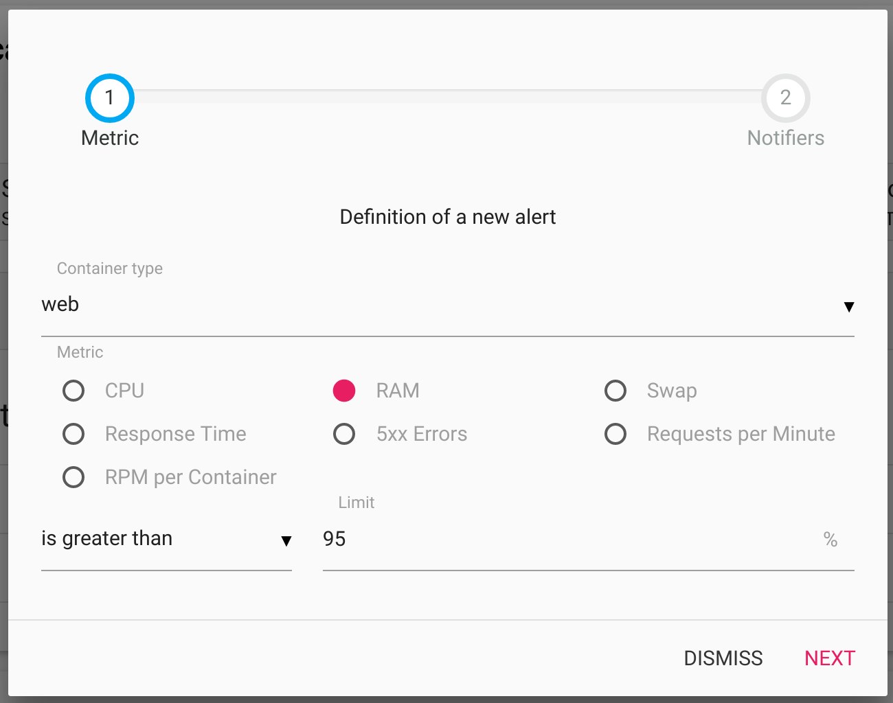 Scalingo dashboard to create an alert