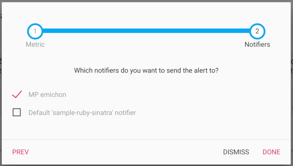 Scalingo dashboard to
chose an alert's notifiers