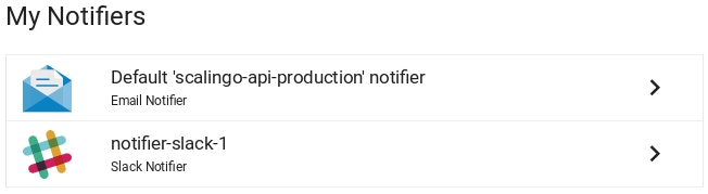 Scalingo Dashboard Notifications My Notifiers