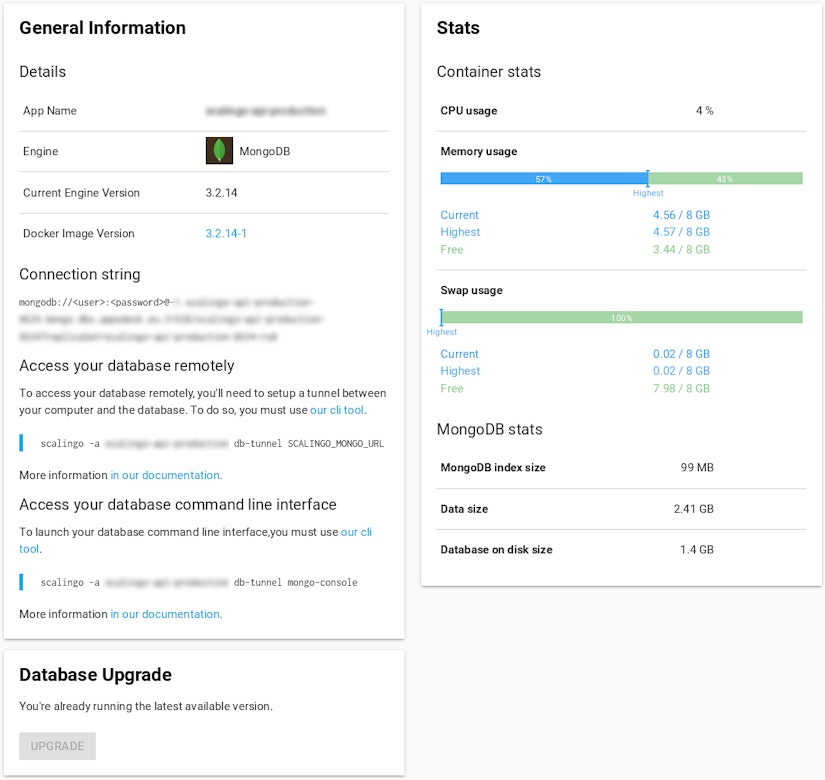 Scalingo MongoDB Overview Tab