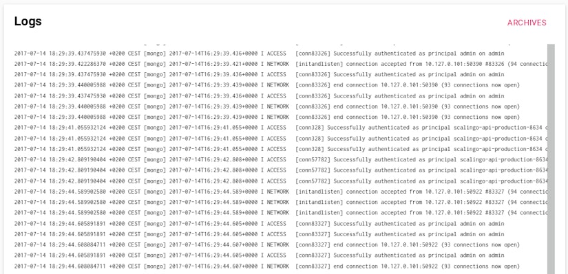 Scalingo MongoDB Logs Tab