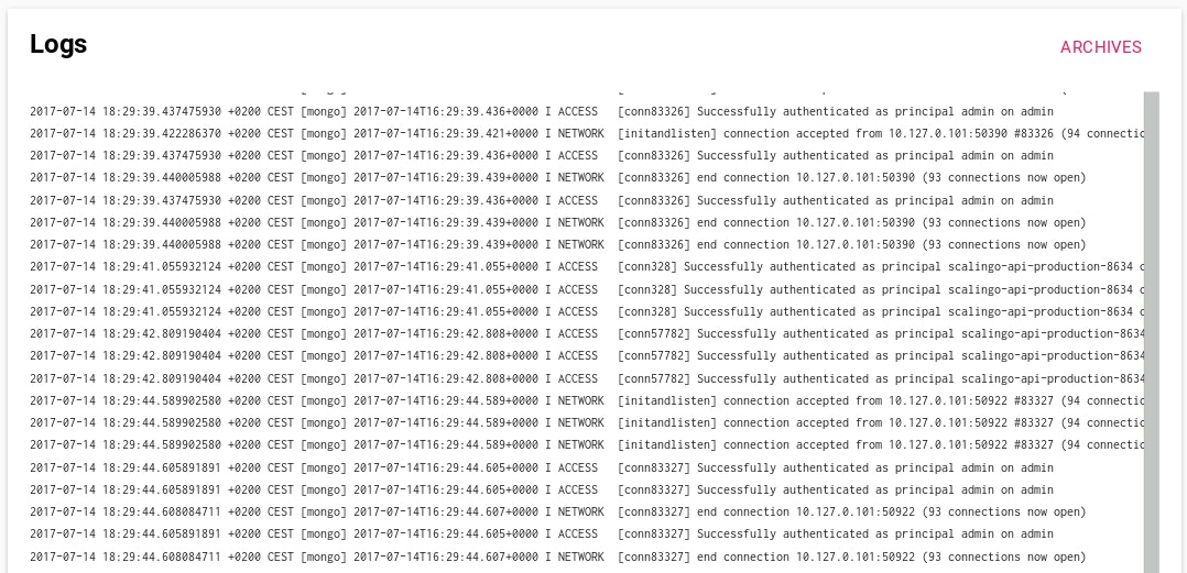 Scalingo MongoDB Logs Tab