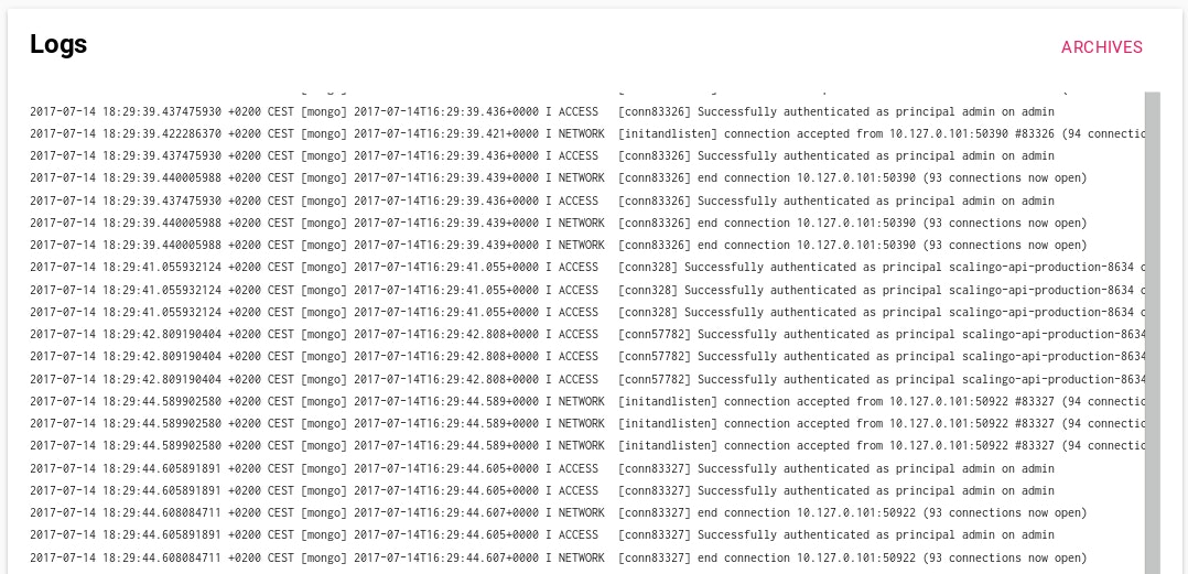 Scalingo MongoDB Logs Tab