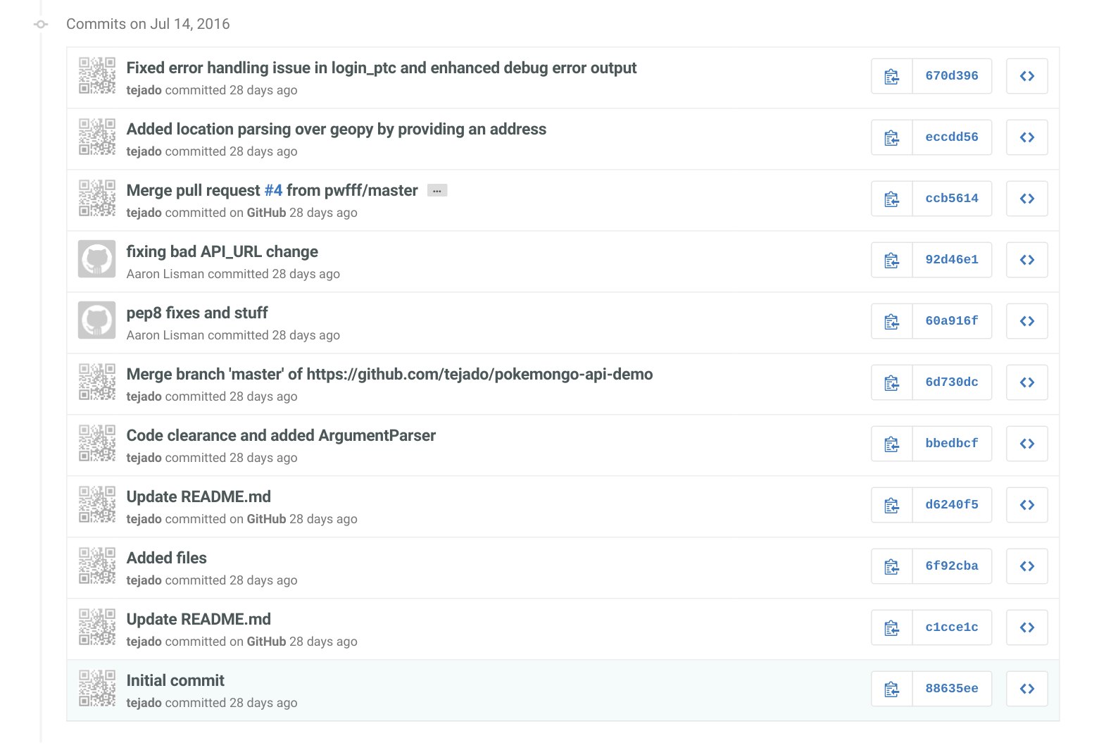 Screenshot - Github pgoapi first commits