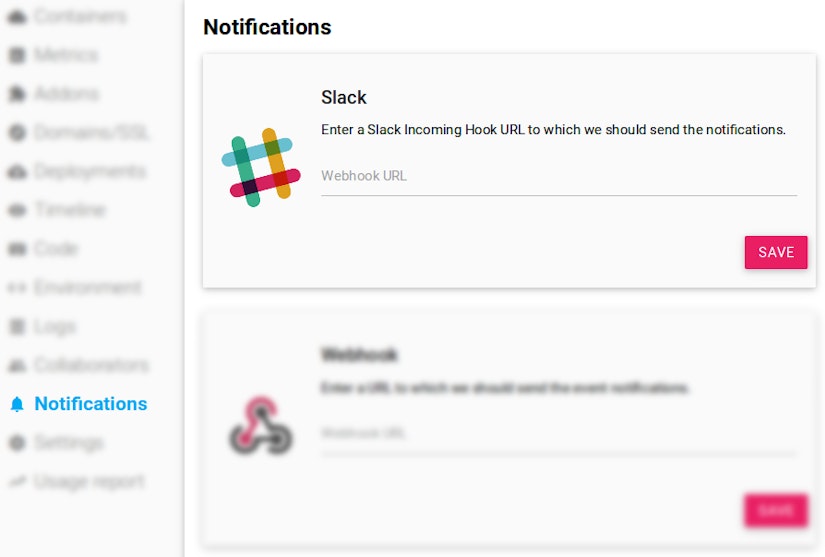 Scalingo Dashboard Slack Configuration Panel