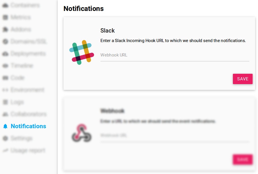 Scalingo Dashboard Slack Configuration Panel