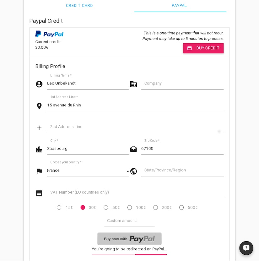 Billing Profile save