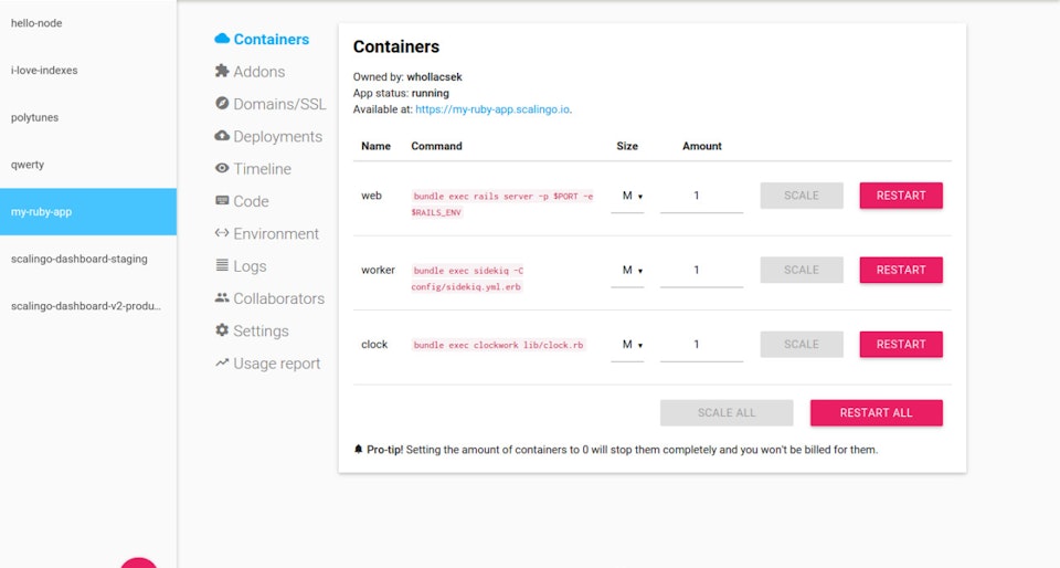 Scalingo Dashboard v2