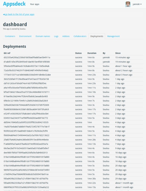 List of deployments screenshot