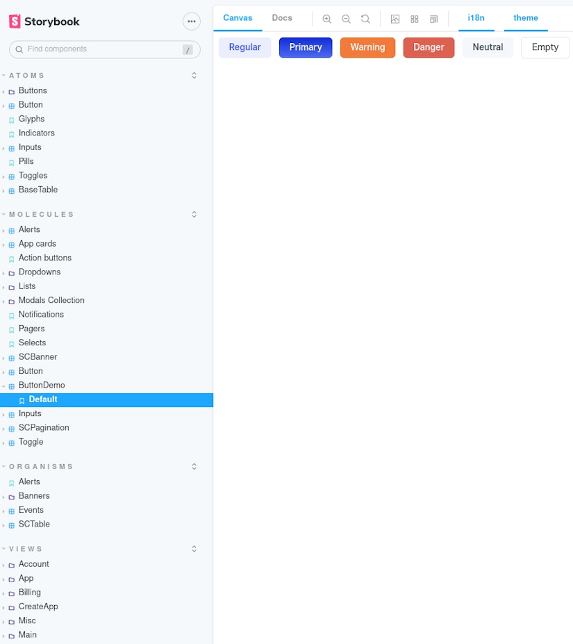 The button story running in a browser Storybook in a Vue.js Project