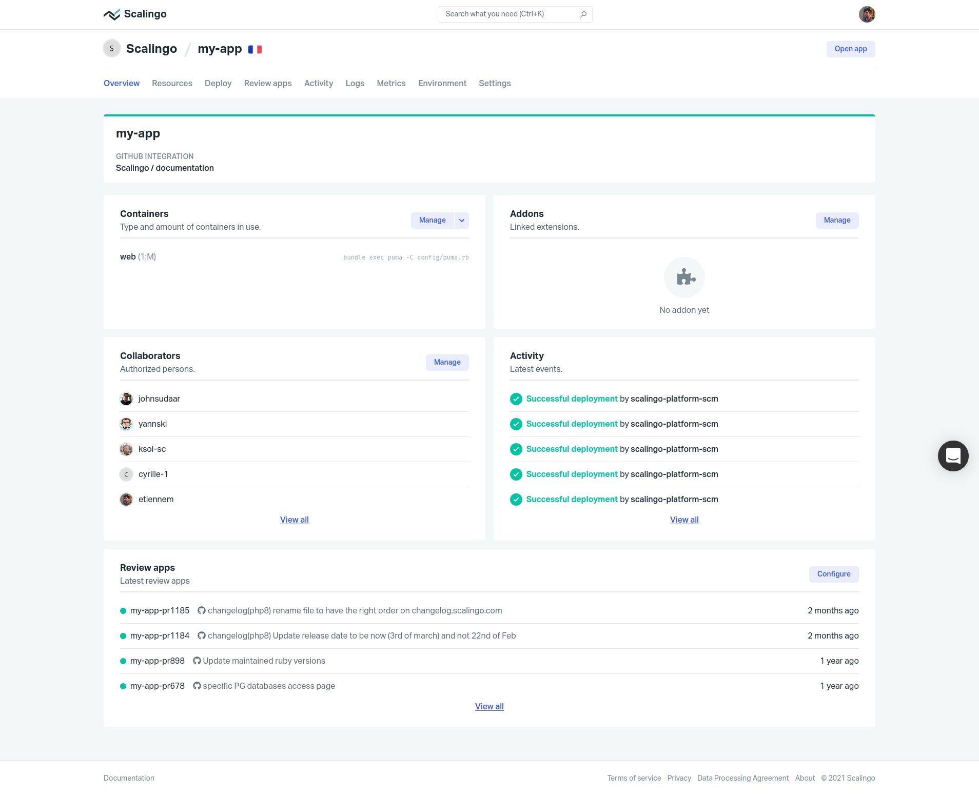 PaaS Scalingo Dashboard