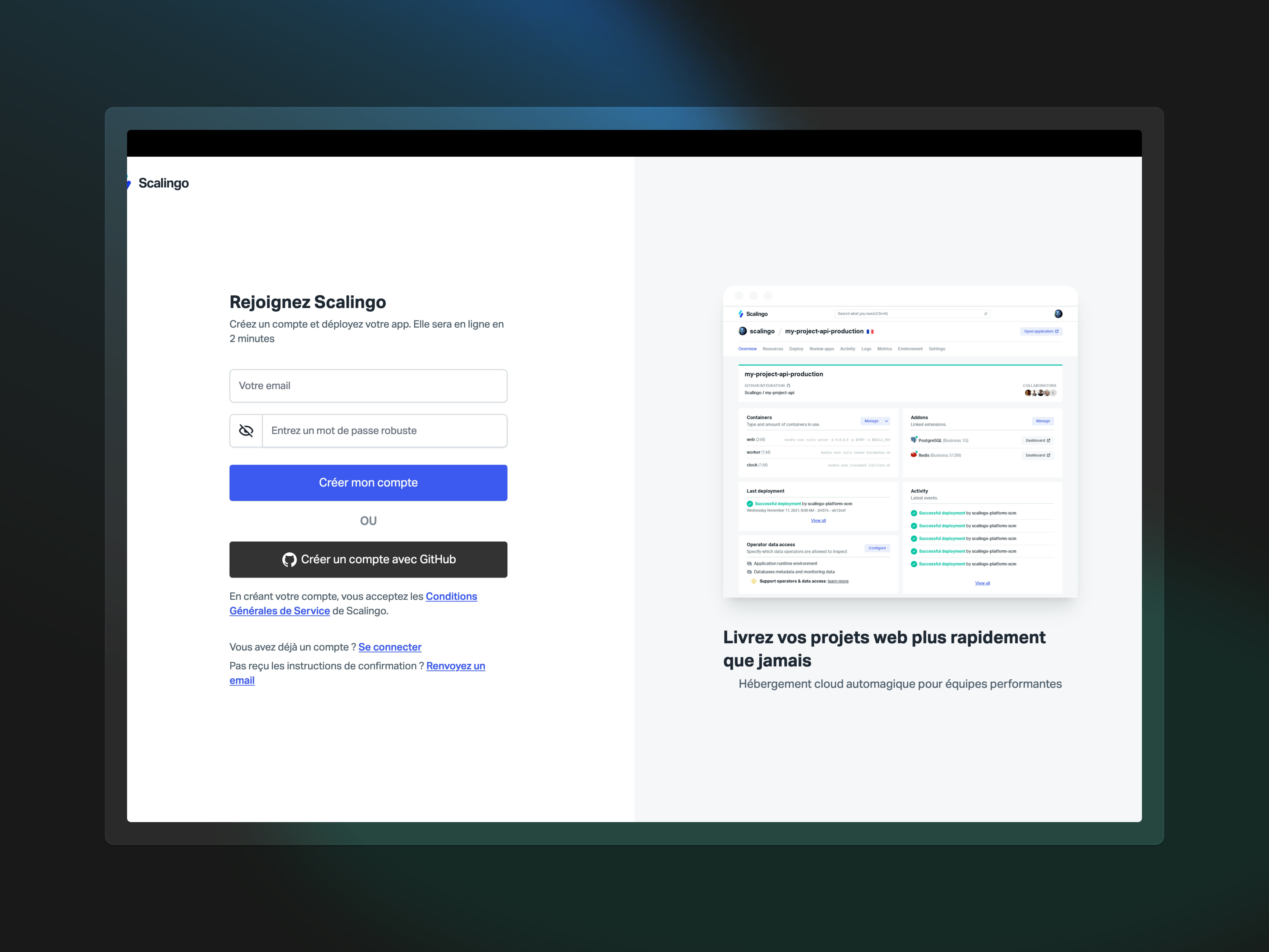 Scalingo sign up page