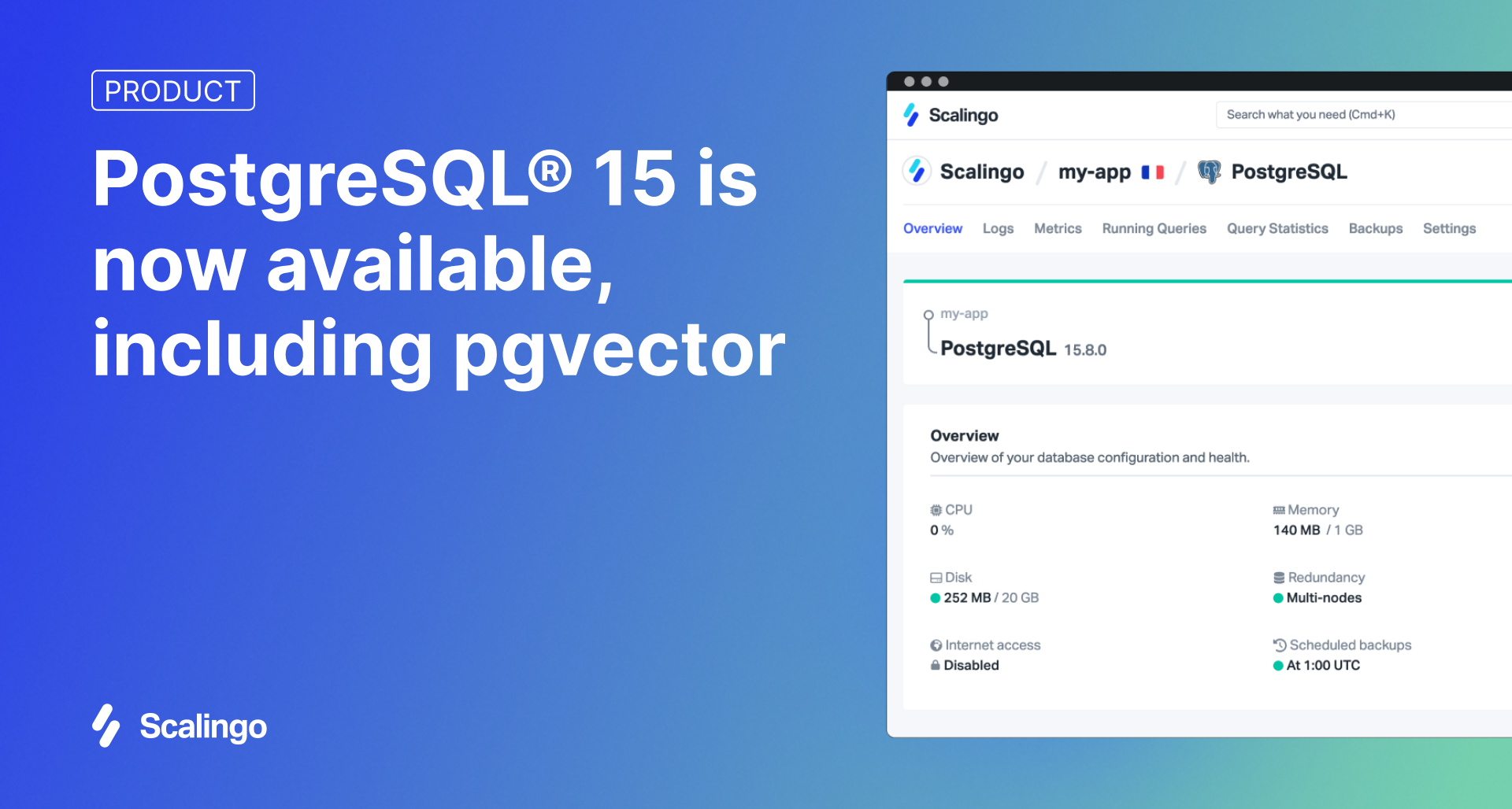 PostgreSQL® 15 is now available, including pgvector