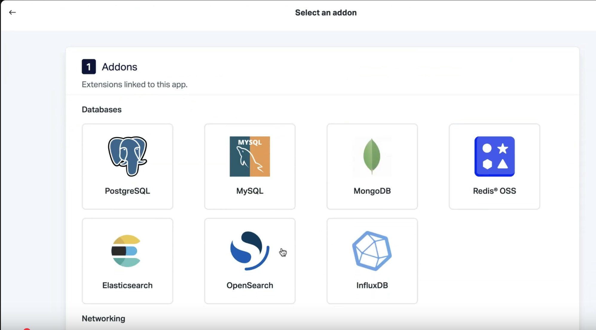 Choix de l'addon OpenSearch managé sur Scalingo