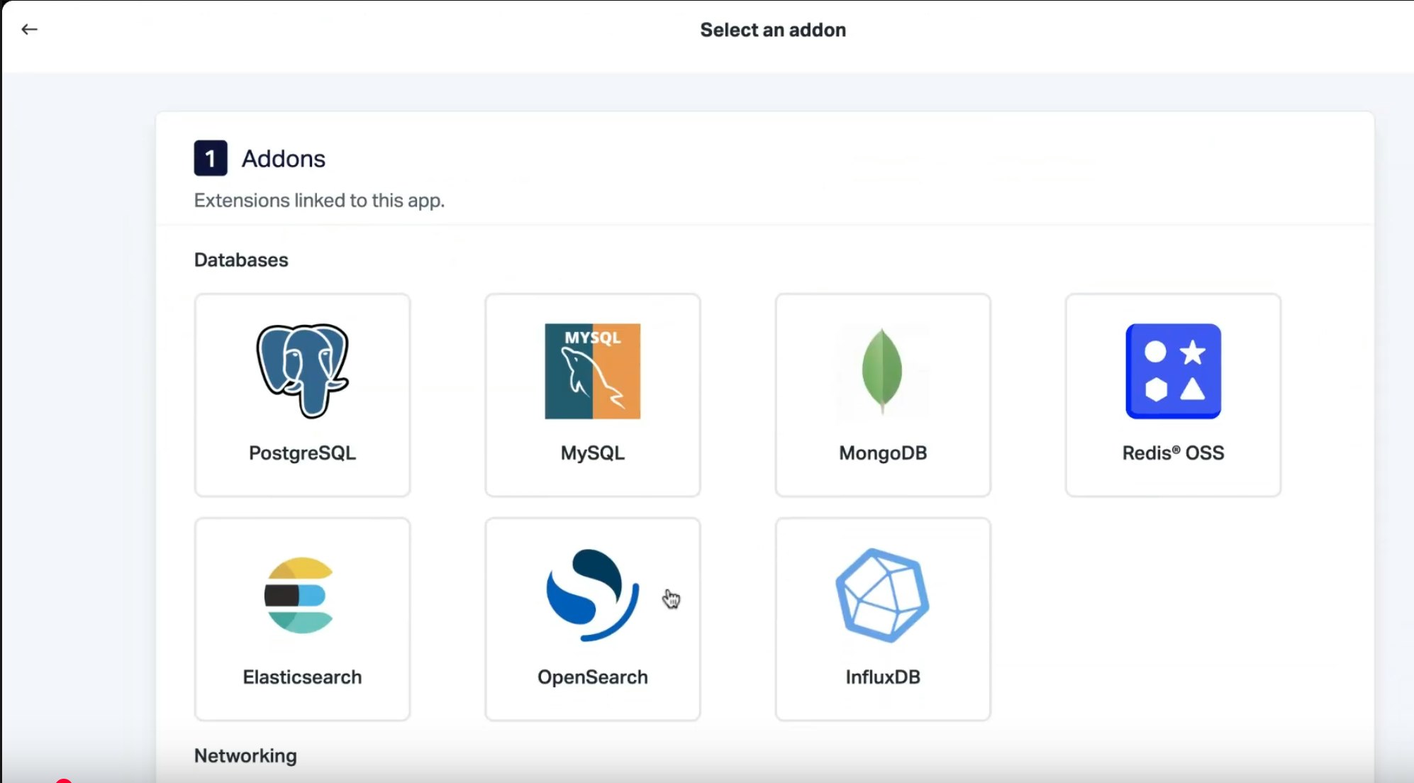 Selecting your OpenSearch database addon on Scalingo