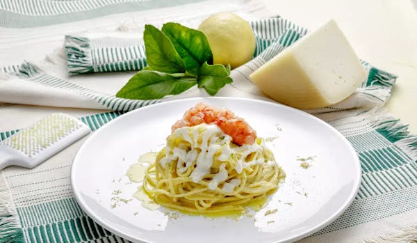 Tagliolini con Brigante senza Lattosio e gamberi