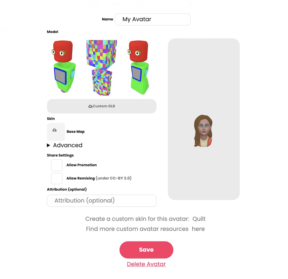 Save Ready Player Me avatar in My avatars in Mozilla Hubs