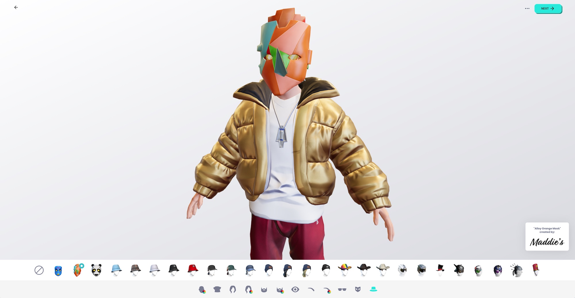 Ready Player Me Avatar Creator with Maddie's 3D Mask based on Hashmasks
