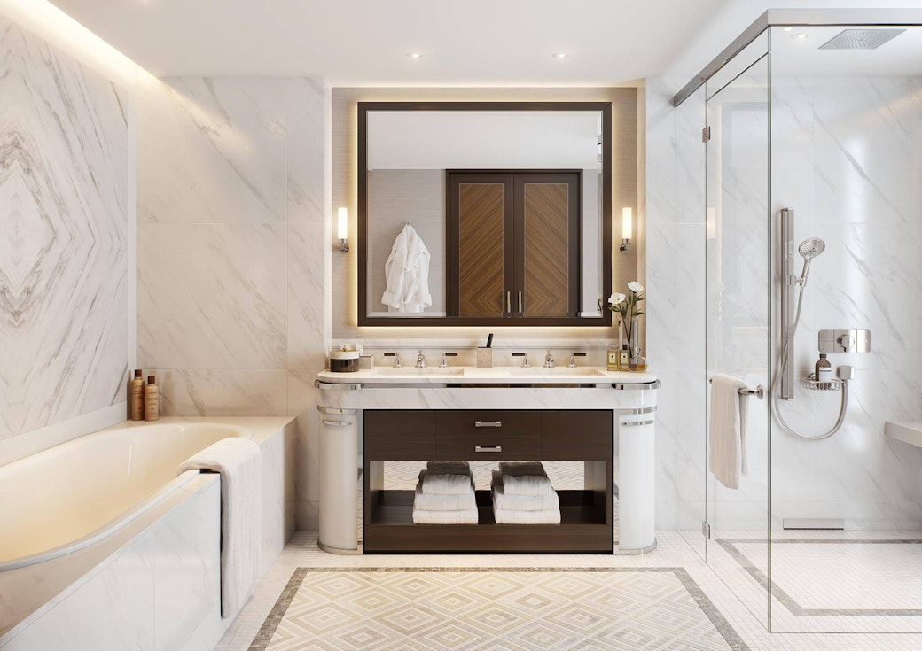 No red pull cords here! The bathrooms are full of designer features, including being able to remove the shower doors so that the area can be turned into a more accessible wet room