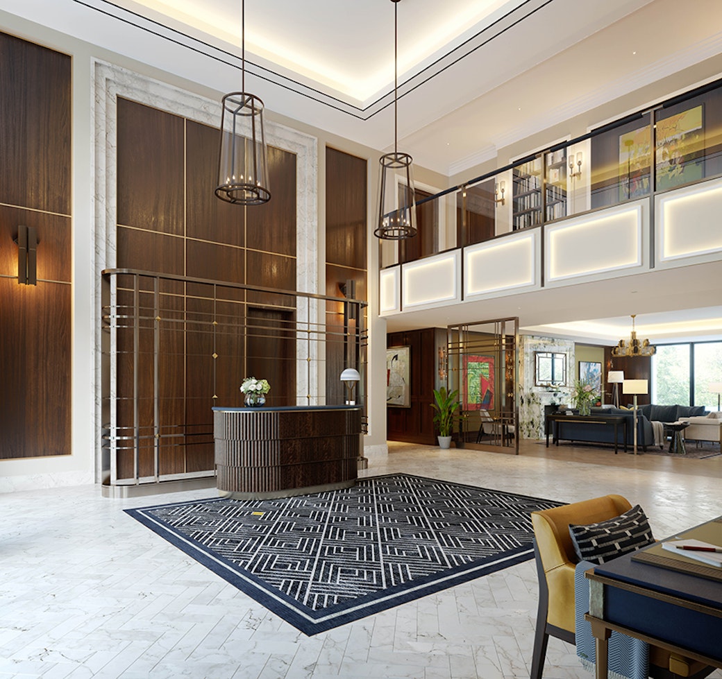 The grand entrance sets the scene for the less of the plush Auriens development in Chelsea