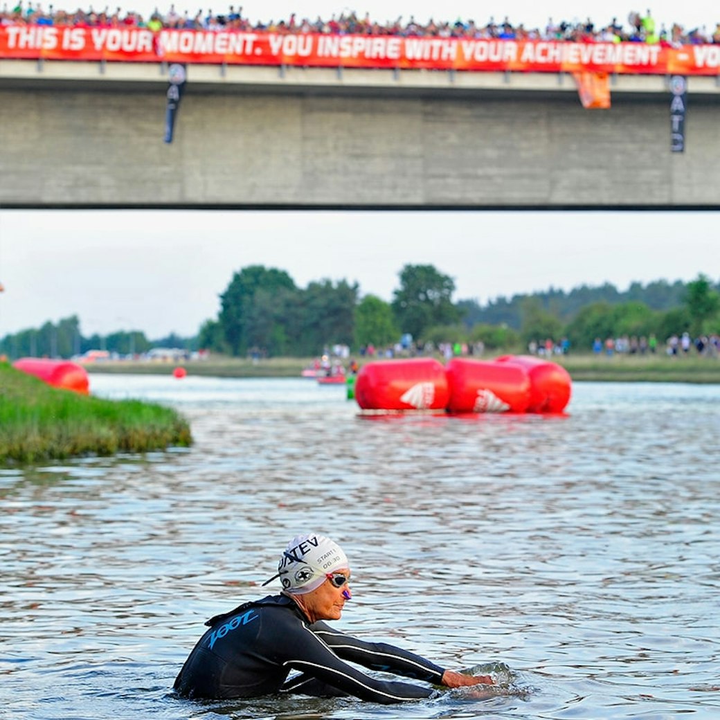 Triathlete, Sister Madonna Buder in the water