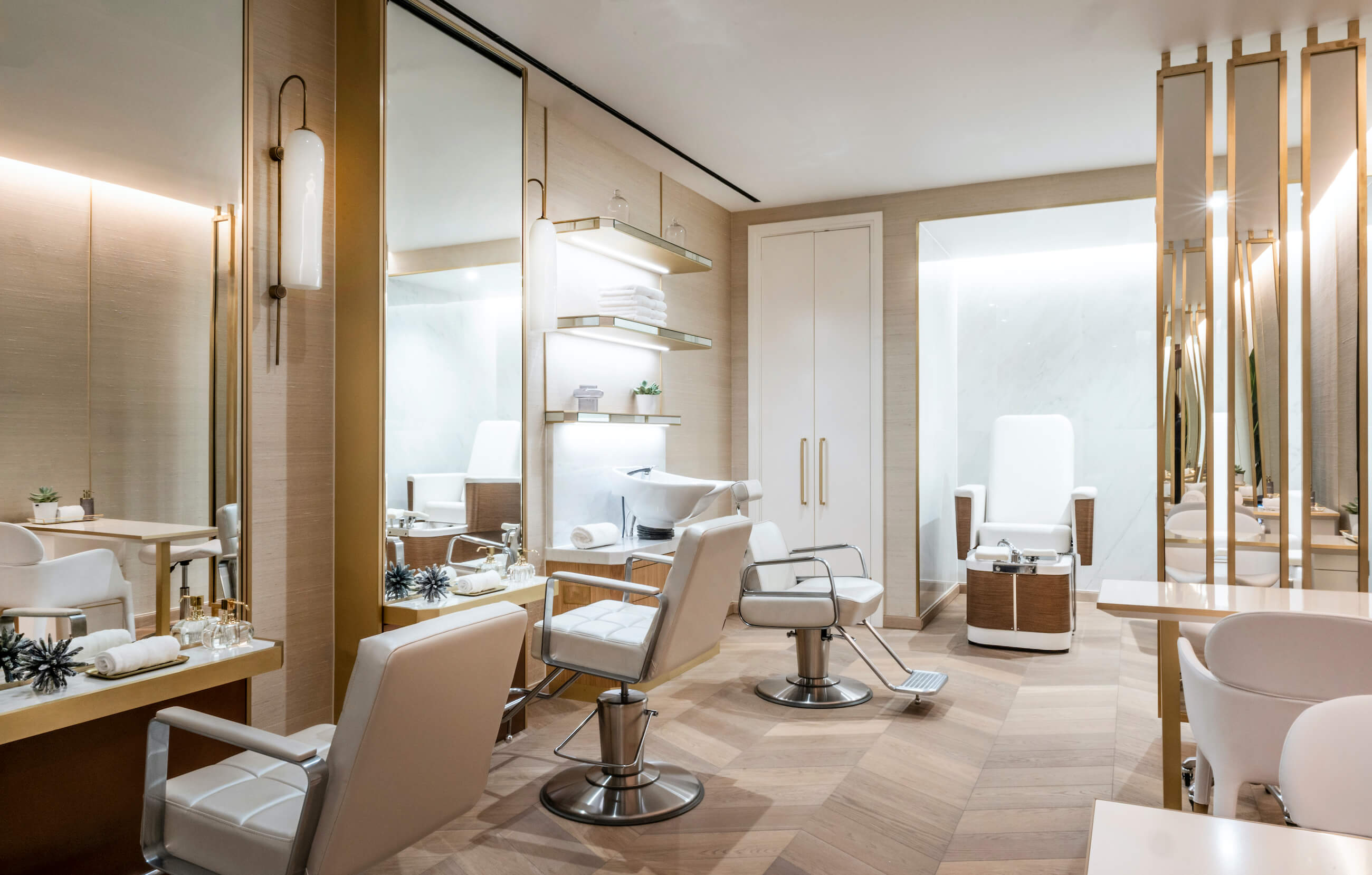 Salon with hair stations and pedicure chair