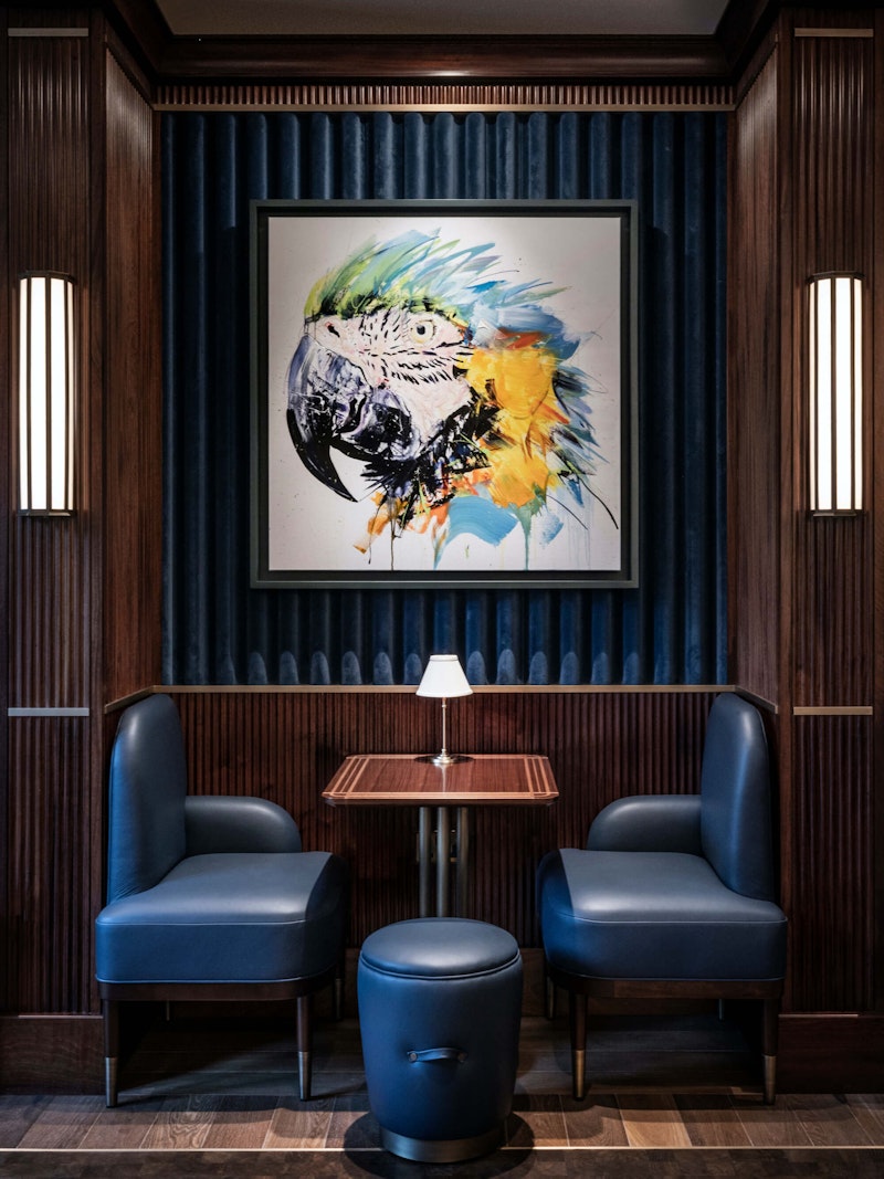 Bar alcove with artwork on walls