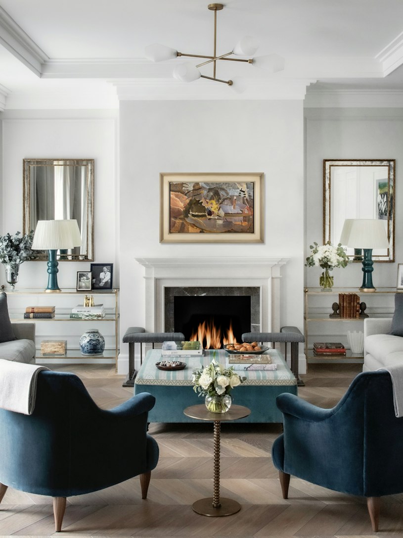 Furnished sitting room with fireplace