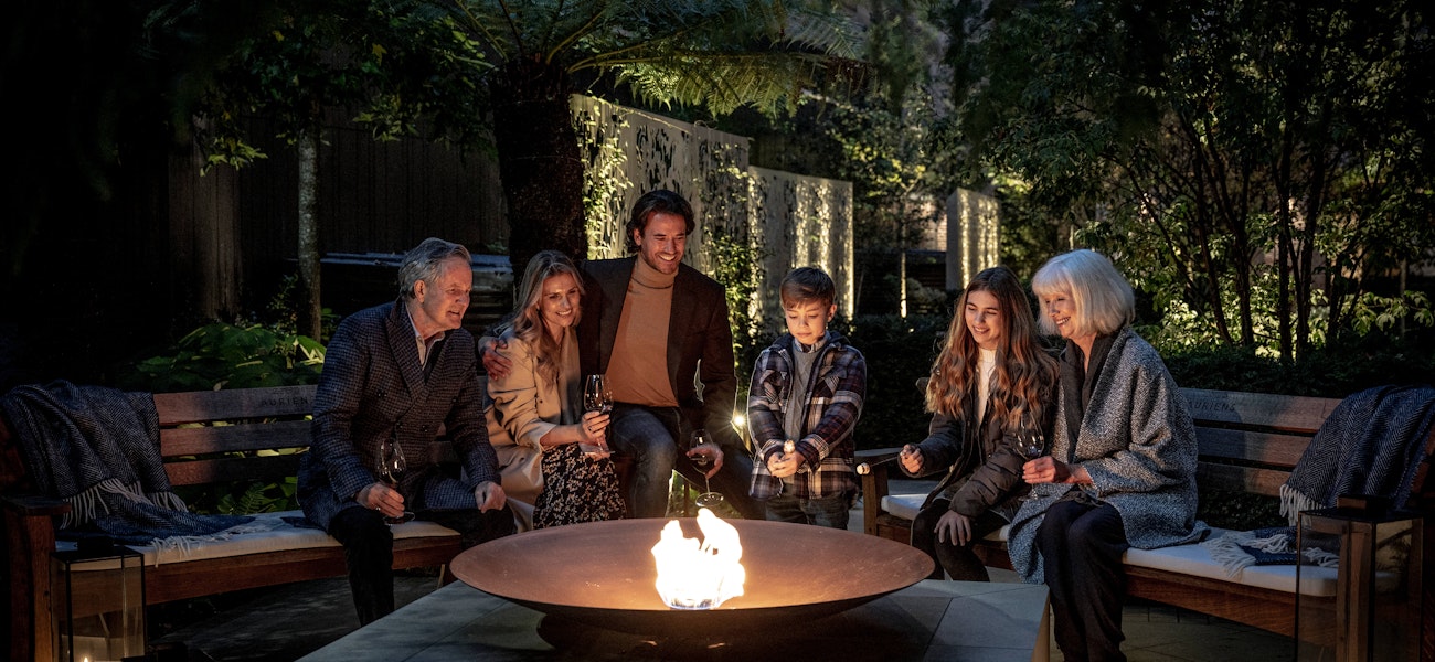 Toasting marshmallows around the firepit