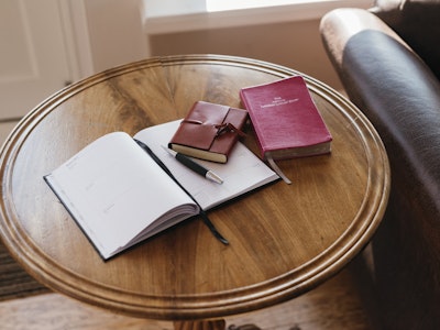 Diary on side table
