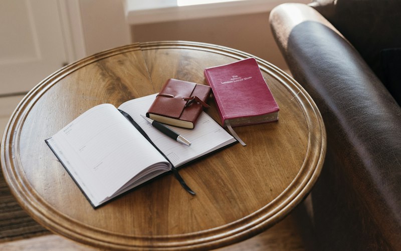 Diary on side table