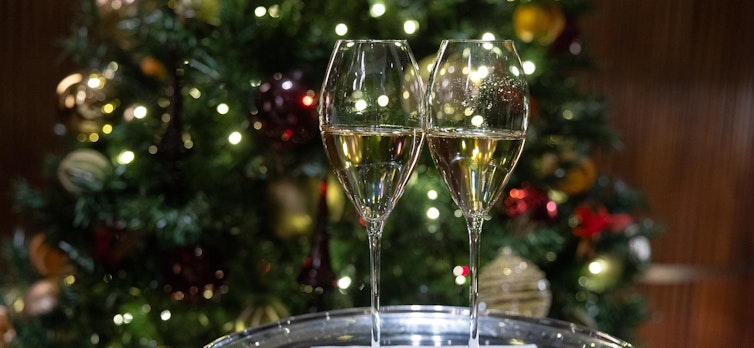 Champagne in front of the Christmas tree