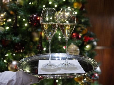 Champagne in front of the Christmas tree
