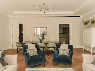 Open plan living & dining area in show apartment 7