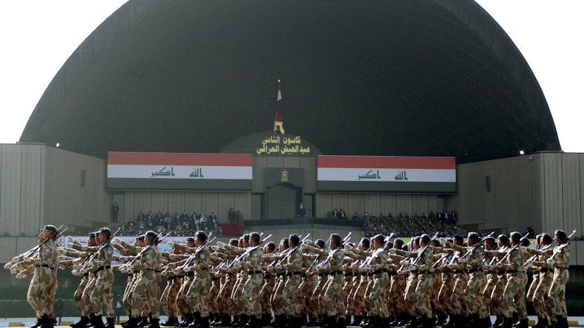 The parade on the centenary of the Iraqi Army Day in Baghdad on Jan. 6, 2021 (Photo via Iraqi prime minister's website)