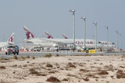 Qatar Airways airplanes on the tarmac of Hamad International Airport, Doha, Jan. 11, 2021.(Photo via Getty Images)