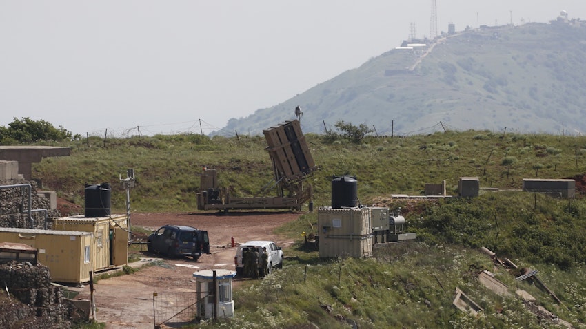 A battery of the Iron Dome defense system deployed in the Israeli-annexed Golan Heights, April 9, 2018. (Photo via Getty Images)
