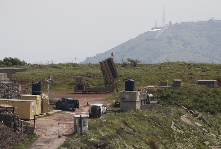 A battery of the Iron Dome defense system deployed in the Israeli-annexed Golan Heights, April 9, 2018. (Photo via Getty Images)