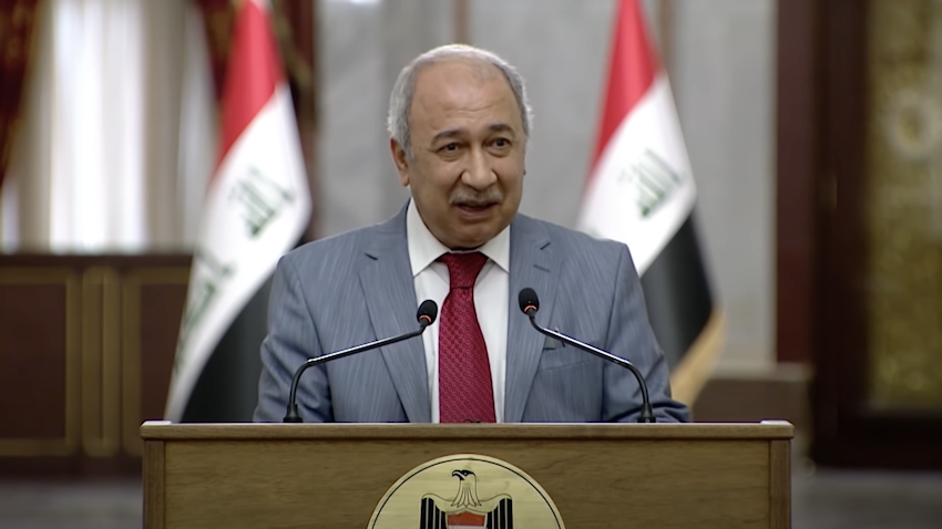 Hisham Dawood, advisor to Prime Minister Mustafa Al-Kadhimi, during a press conference in Baghdad on Sept. 1, 2020. (Photo via Iraqi prime minister's media office/Youtube)