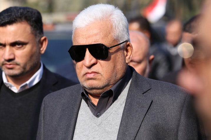 حضور رئیس حشد شعبی "فالح الفیاض" در مراسم تشییع قاسم سلیمانی و ابو مهدی المهندس در بغداد، ۱۴ دی ۱۳۹۸/ ۴ ژانویه ۲۰۲۰ (عکس از گتی ایمیجز) 