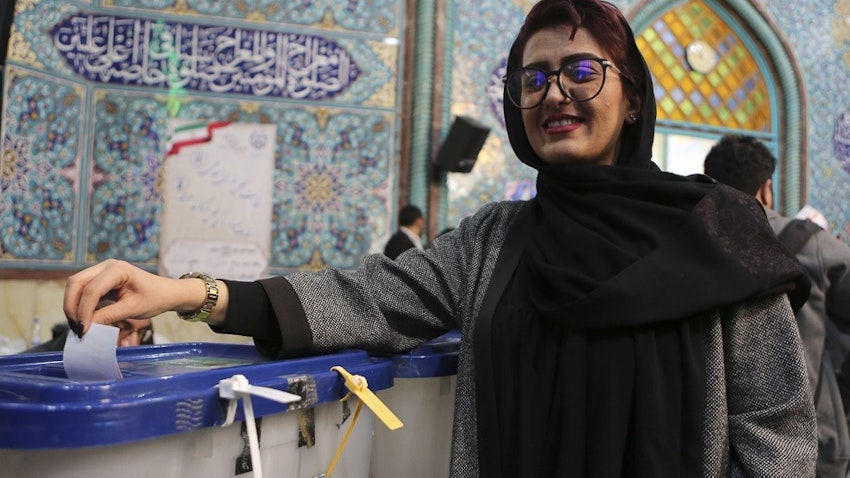 A woman casting her ballot in Iran’s 2020 parliamentary elections. Tehran, Iran, Mar. 2, 2020. (Photo by Sadegh Nikgostar via Fars News Agency)