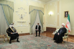 Qatar's chief diplomat meets Iran's president in Tehran on Feb. 15, 2021. (Photo via the Iranian presidential office's website)