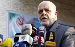 Iran's then ambassador to Iraq gives a press conference outside the Iranian consulate in the southern city of Basra on Sept. 11, 2018. (Photo via Getty Images)