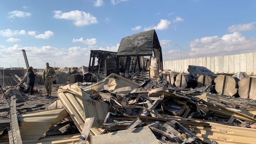 A picture shows the damage inflicted after Iranian missiles hit the Ain Al-Asad military airbase in Anbar, Iraq on Jan. 3, 2020. (Photo via Getty Images)