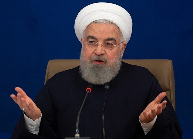 حسن روحانی رئیس جمهوری ایران در نشست خبری در کاخ ریاست جمهوری. تهران، ایران. ۲۴ آذر ۱۳۹۹. (عکس از حسین ظهروند از خبرگزاری تسنیم)