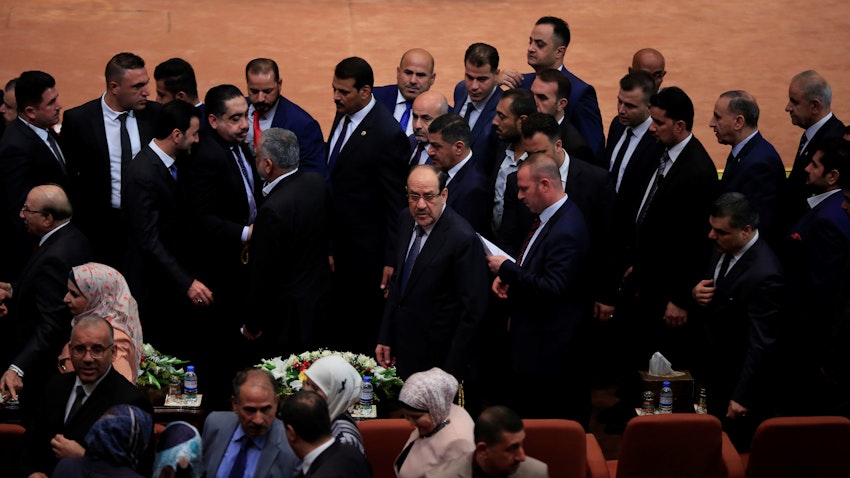 رئيس الوزراء السابق نوري المالكي، زعيم ائتلاف دولة القانون، يحضر الجلسة الافتتاحية للبرلمان العراقي في 3 سبتمبر/أيلول 2018 في بغداد. (الصورة عبر غيتي إيماجز)