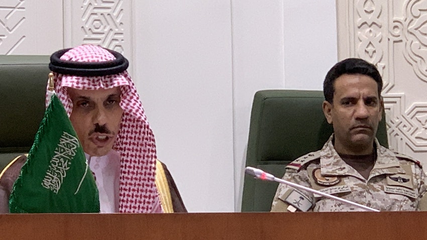 وزير خارجية المملكة العربية السعودية يتحدث في مؤتمر صحفي في الرياض، المملكة العربية السعودية في 22 مارس/آذار 2021. (الصورة عبر غيتي إيماجز)