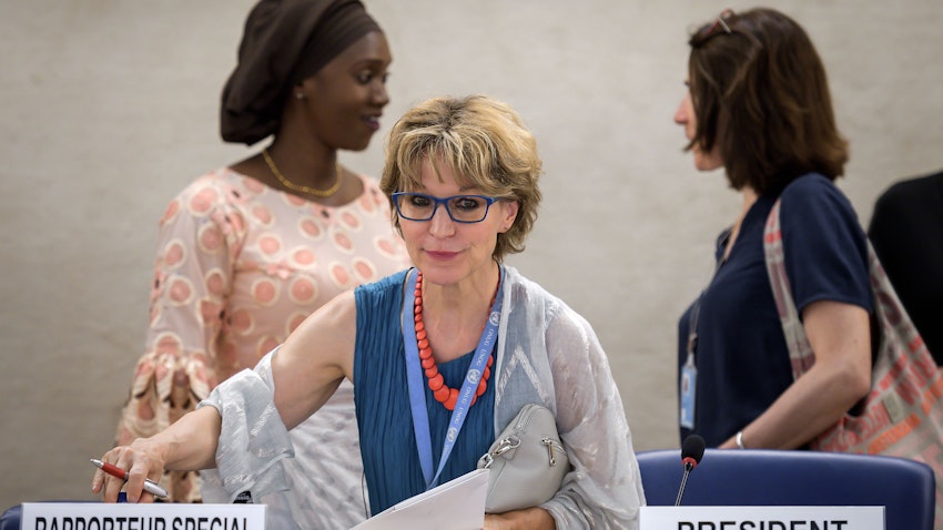 The UN Special Rapporteur on Extrajudicial, Summary or Arbitrary Executions Agnès Callamard in Geneva, Switzerland on June 26, 2019 (Photo via Getty Images)